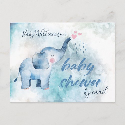 Baby Shower Long Distance By Mail Blue Elephant Postcard