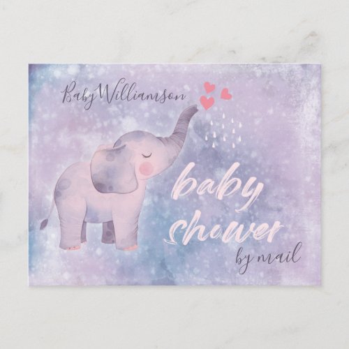 Baby Shower Long Distance Pink Purple Elephant Postcard