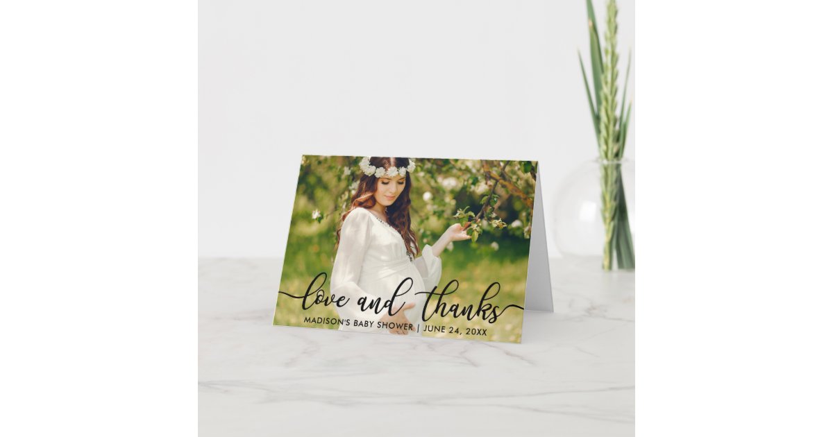 Baby Shower Love and Thanks Photo Fold Card | Zazzle