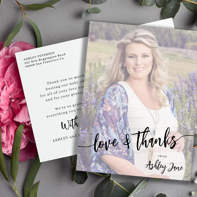 Baby shower love and thanks photo thank you postcard | Zazzle