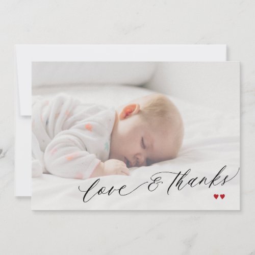 Baby shower love and thanks script simple photo thank you card