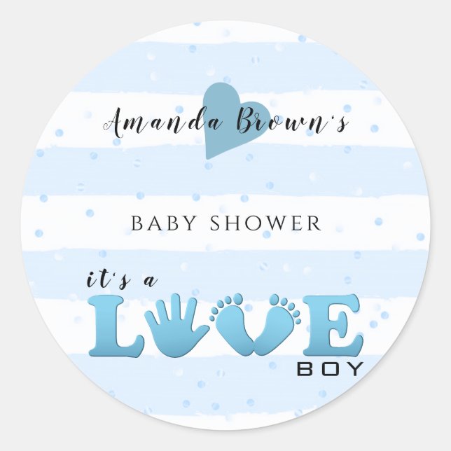 Baby Shower Love Baby Boy Classic Round Sticker (Front)