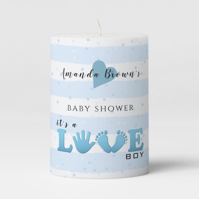 Baby Shower Love Baby Boy Pillar Candle (Front)