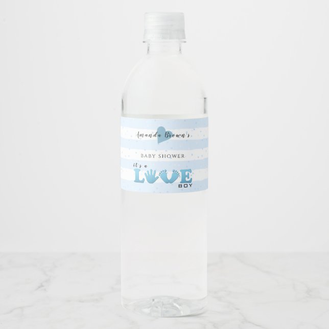 Baby Shower Love Baby Boy Water Bottle Label (Front)