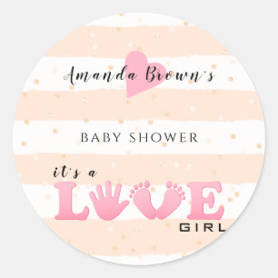 Baby Shower Love Baby Girl Classic Round Sticker