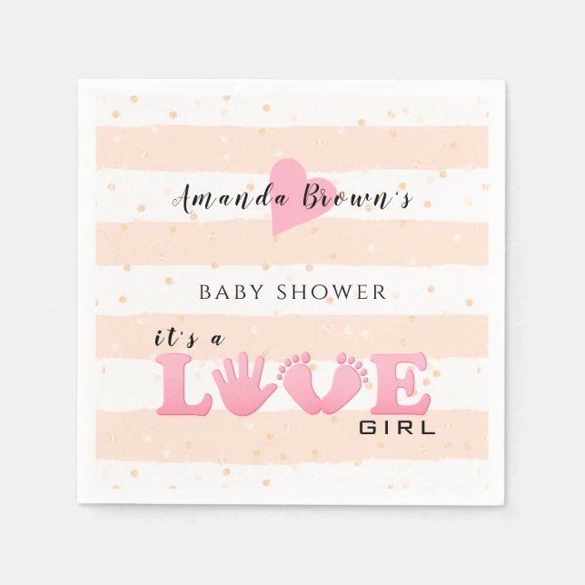 Baby Shower Love Baby Girl Napkins (Front)