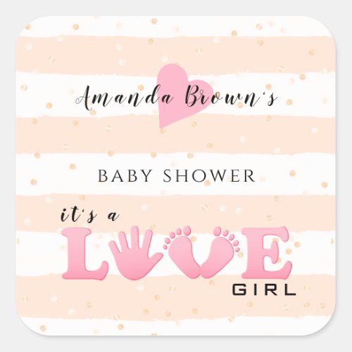 Baby Shower Love Baby Girl Square Sticker
