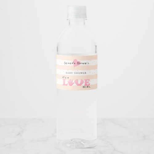 Baby Shower Love Baby Girl Water Bottle Label