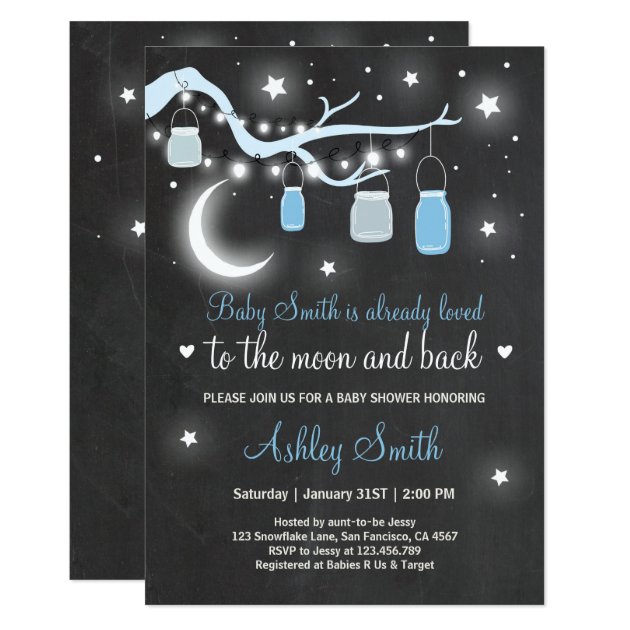 Baby Shower Love You To The Moon And Back Blue Boy Invitation