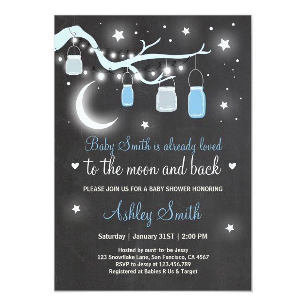 Baby Shower Love You To The Moon And Back Blue Boy Invitation