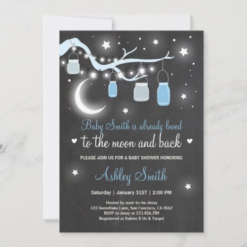 Baby Shower Love You to the Moon and Back Blue Boy Invitation