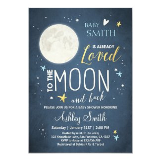 Baby Shower Love You to the Moon and Back Blue Boy Invitation