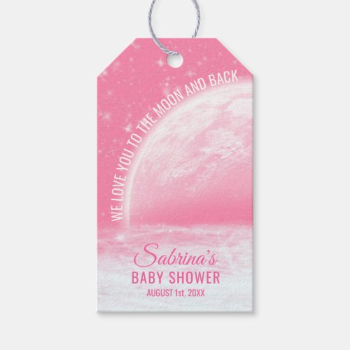 BABY SHOWER Love You To The Moon  Back Pink Girl Gift Tags
