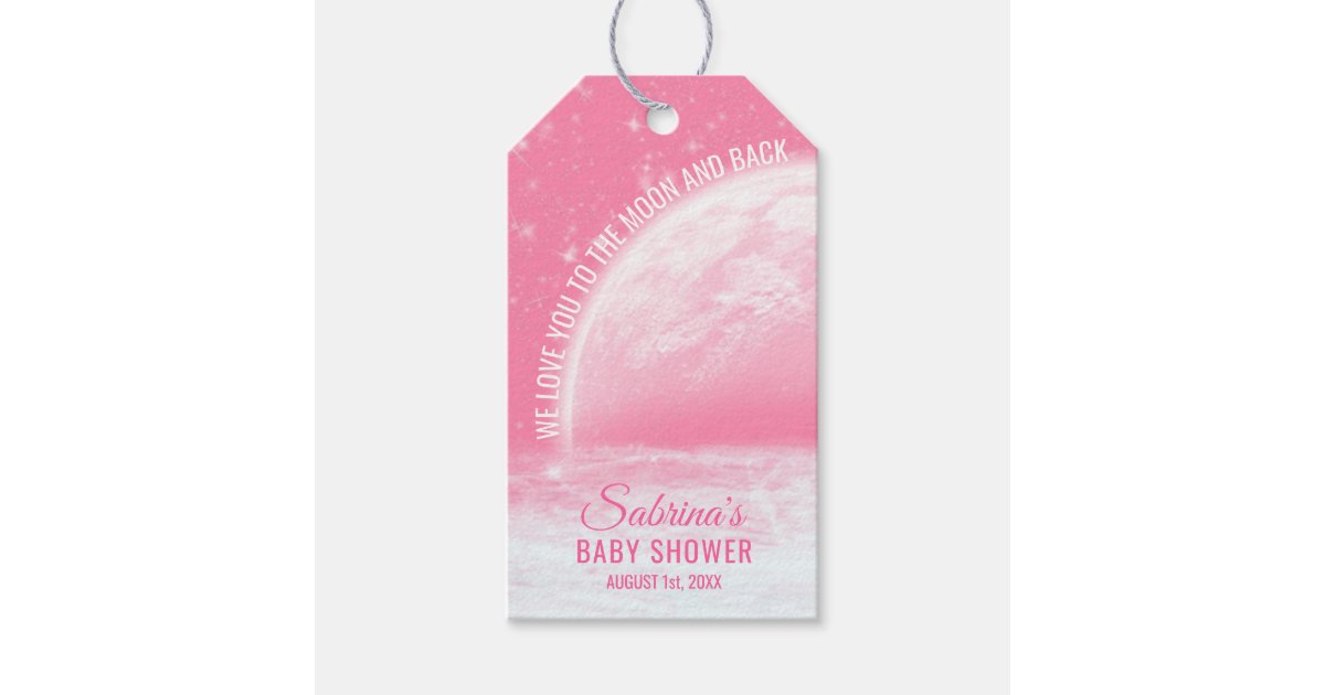 Baby Shower Love You To The Moon Back Pink Girl Gift Tags