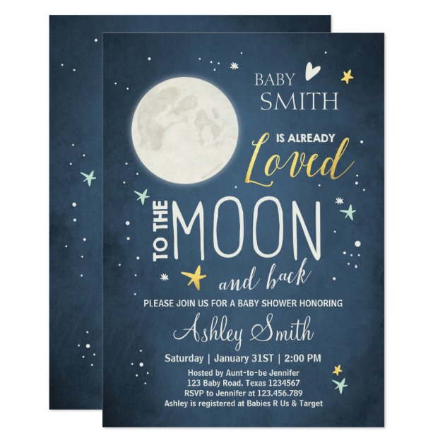 Baby Shower Love You To The Moon Boy Girl Mint Invitation