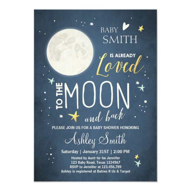 Baby Shower Love You To The Moon Boy Girl Mint Invitation