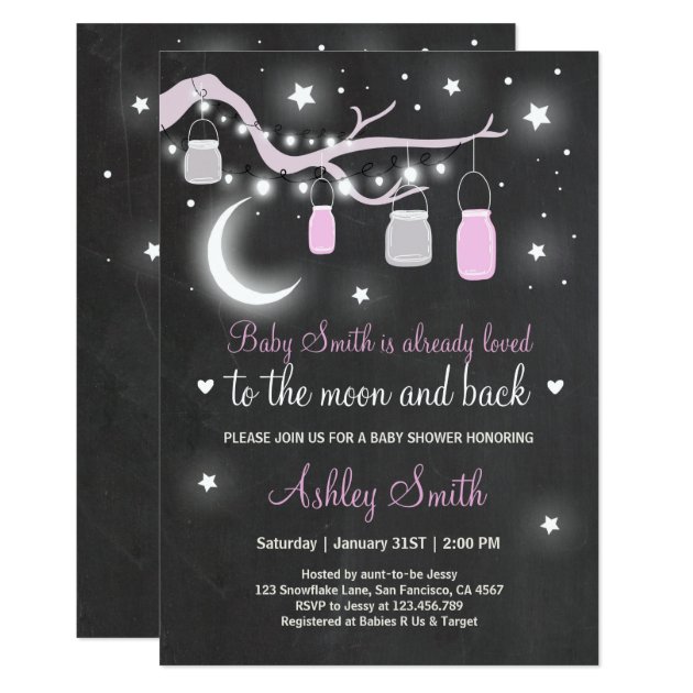 Baby Shower Love You To The Moon Shower Girl Pink Invitation