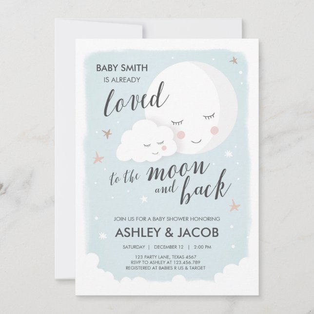 Baby Shower Loved to the Moon and Back Invitation (Front)