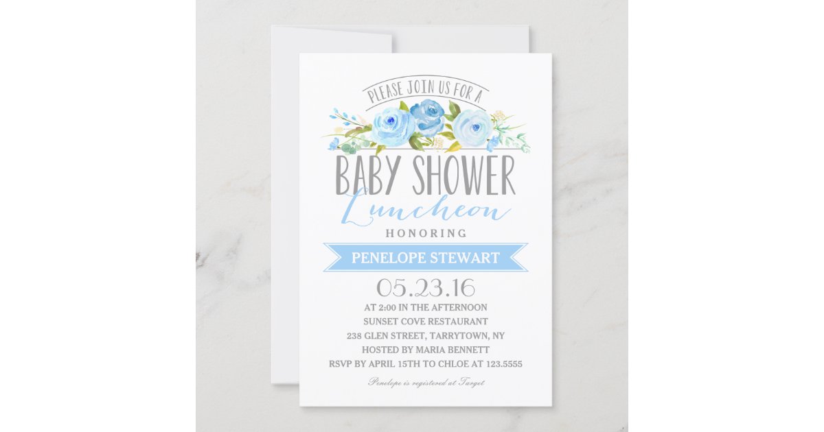 Baby Shower Luncheon Blue Baby Shower Invitation Zazzle