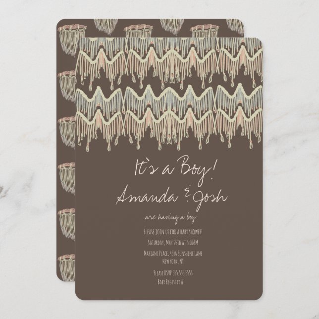 Baby Shower Macrame Hanging Rustic Boho Rope Art Invitation (Front/Back)