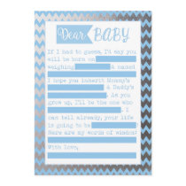 Baby Shower MadLibs Game, Blue and Silve Foil Look Invitation