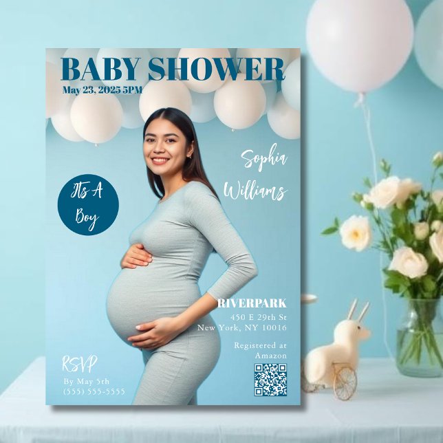 Baby Shower Magazine Cover Invitation (Baby Shower Magazine Cover Invitation blue )