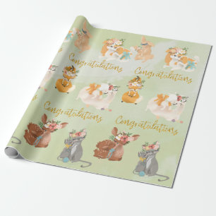 Baby Shower Mama Baby Animals Congratulations Wrapping Paper