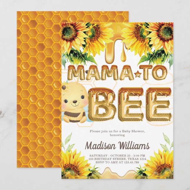 Baby Shower Mama to Bee Super Cute Invitation (Front/Back)
