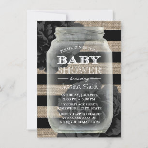 Baby Shower Mason Jar Rustic Burlap Stripes Invitation