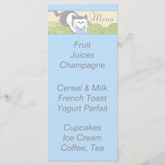 Baby Shower Menu "Blue Cat Library" (Front)