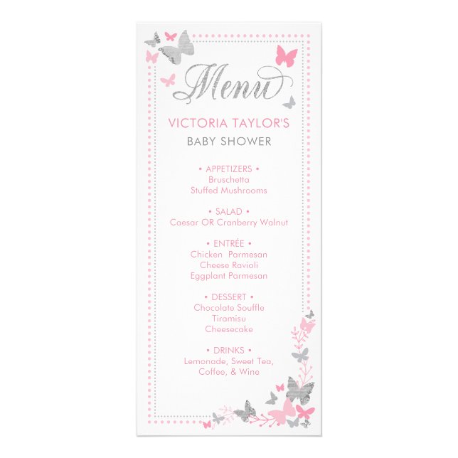 Baby Shower Menu, Butterflies Rack Card (Front)