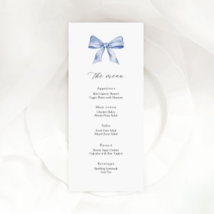 Baby shower menu card with dusty blue bow
