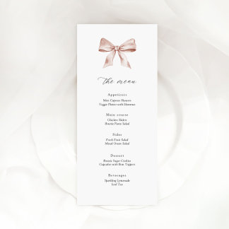 Baby shower menu card with dusty pink bow