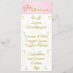 Baby Shower Menu "Gold Pink Birds"