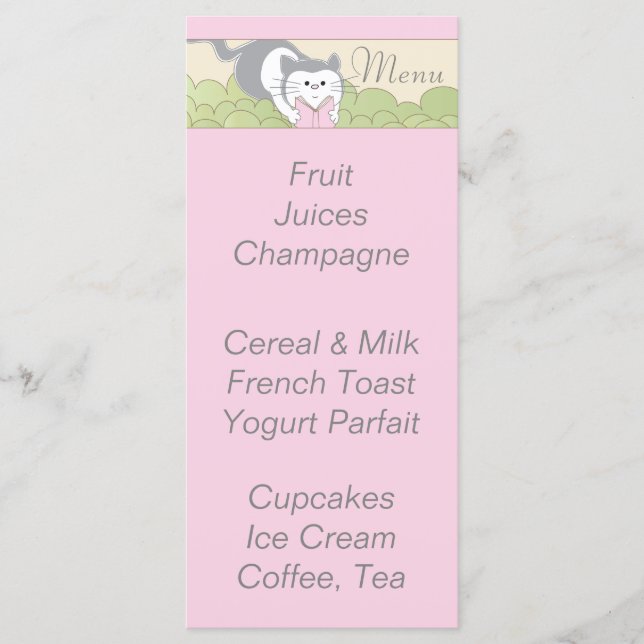 Baby Shower Menu "Pink Cat Library" (Front)