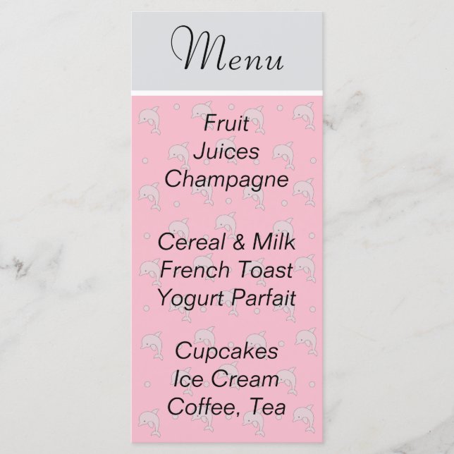 Baby Shower Menu "Pink Dolphins" (Front)