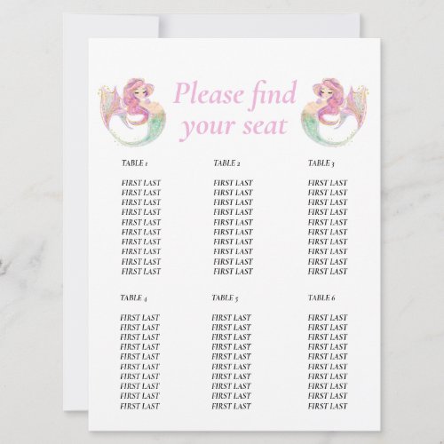 Baby Shower Mermaid Pink Table chart Invitation
