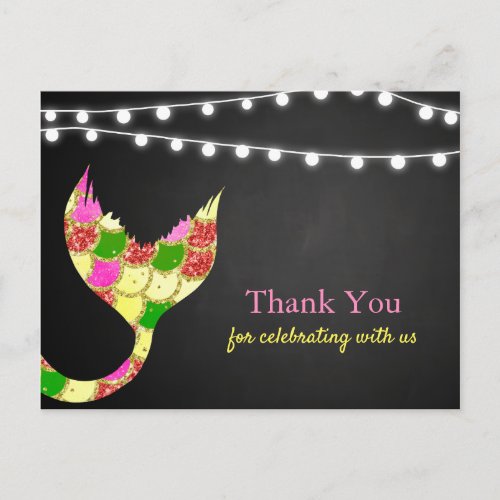 Baby Shower Mermaid Tail Glitter  Thank You Postcard