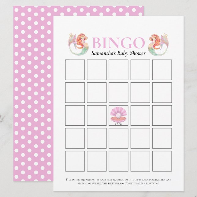 Baby Shower Mermaid Under The Sea Dots Bingo Invitation (Front/Back)