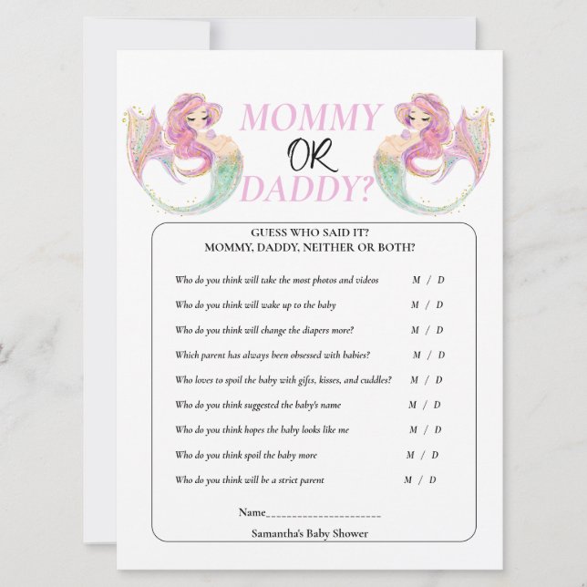 Baby Shower Mermaid Under the sea. Girl Invitation (Front)