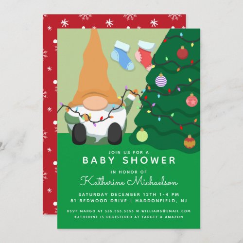 BABY SHOWER  Merry Christmas Gnome Invitation