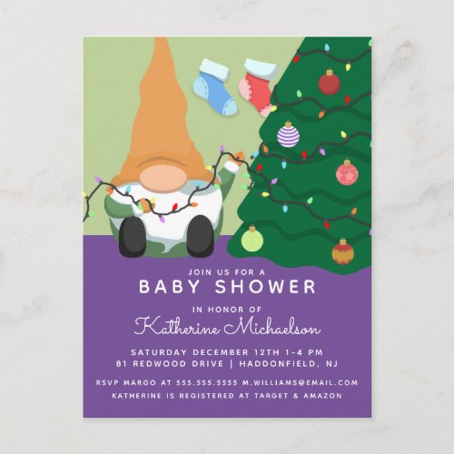 BABY SHOWER  Merry Christmas Gnome Postcard