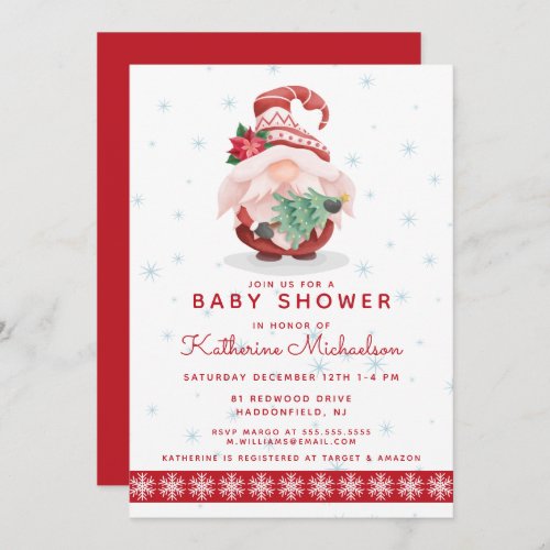 BABY SHOWER  Merry Christmas Plaid Gnome Invitation