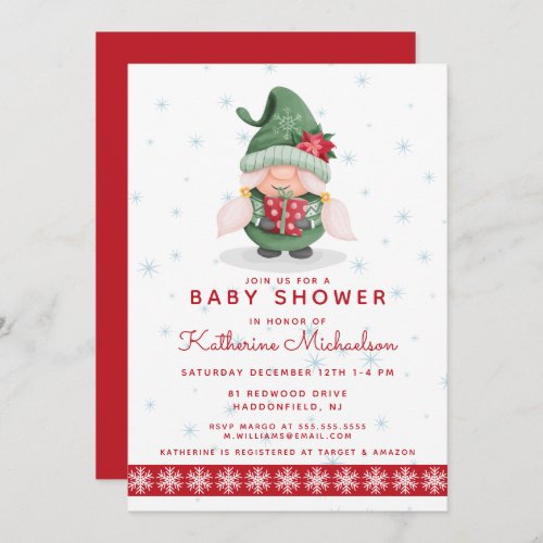 BABY SHOWER  Merry Christmas Plaid Gnome Invitation