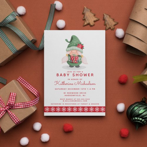 BABY SHOWER  Merry Christmas Plaid Gnome Invitation