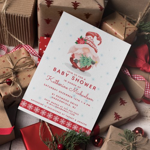 BABY SHOWER  Merry Christmas Plaid Gnome Invitation