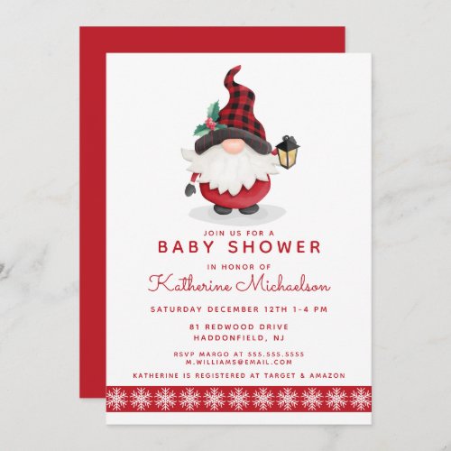 BABY SHOWER  Merry Christmas Plaid Gnome Invitation