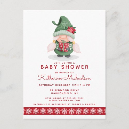 BABY SHOWER  Merry Christmas Plaid Gnome Postcard