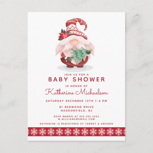 BABY SHOWER  Merry Christmas Plaid Gnome Postcard