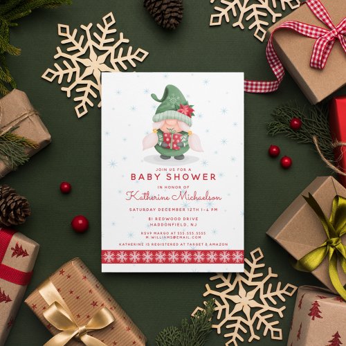 BABY SHOWER  Merry Christmas Plaid Gnome Postcard